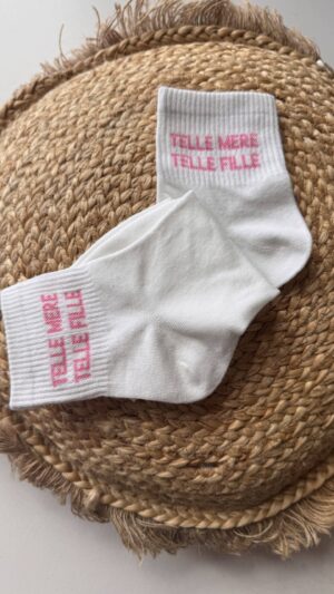 Chaussettes Telle mère Telle fille blanche et rose
