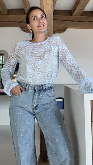 Top dentelle bleu