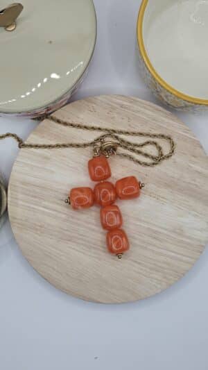 Sautoir Croix Orange